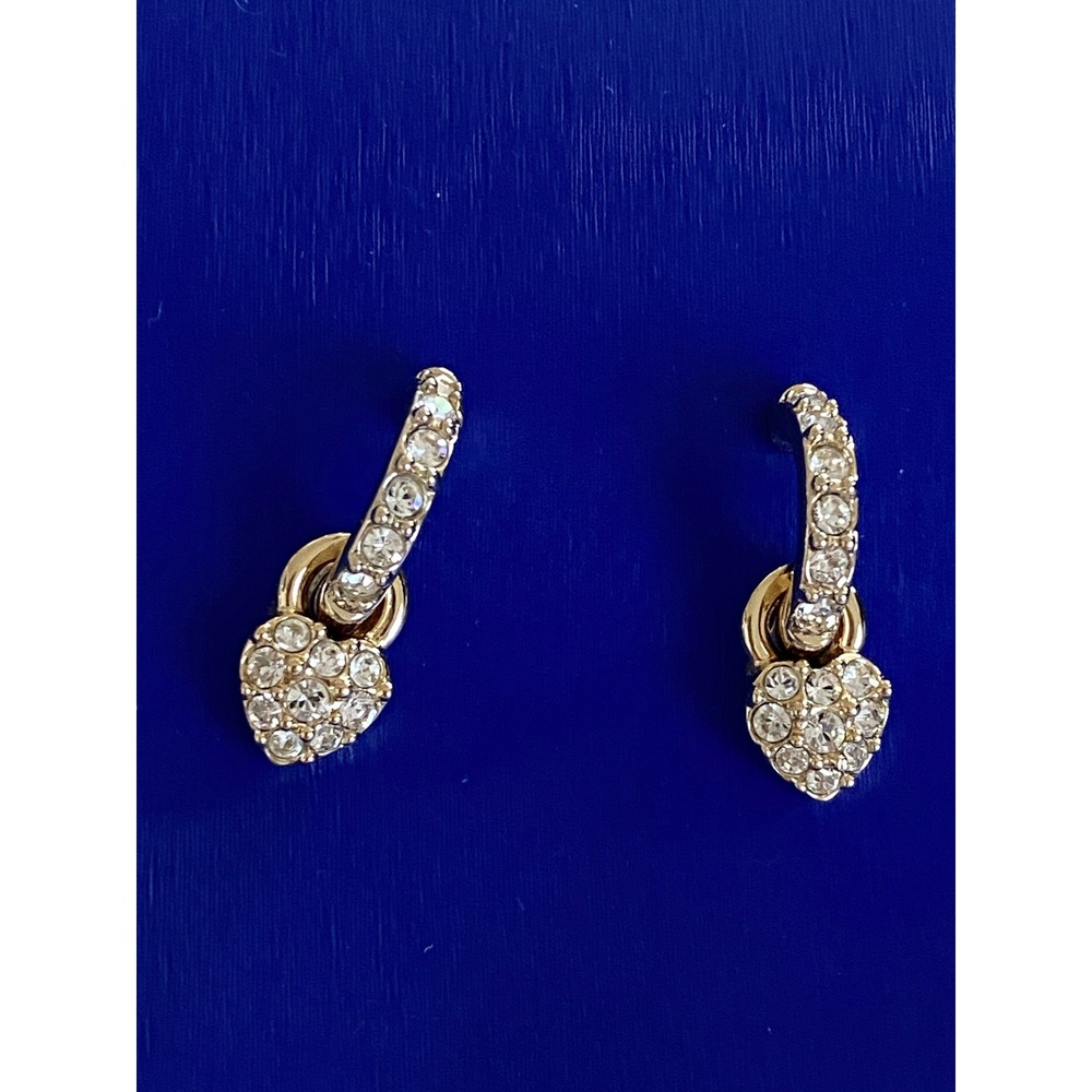 Swarovski Gold Heart Drop Earrings Crystal Pave Huggie Hoop Dangle - Picture 10 of 14
